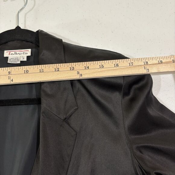 Talbots 100% Silk Satin Blazer Jacket Women 10 Evening Tuxedo Black Tie Elegant - Picture 8 of 8